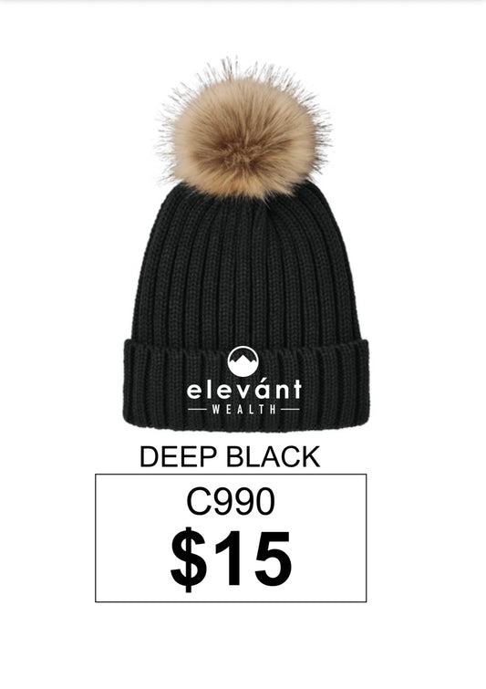 Elevant Port Authority® Faux Fur Pom Beanie in Deep Black