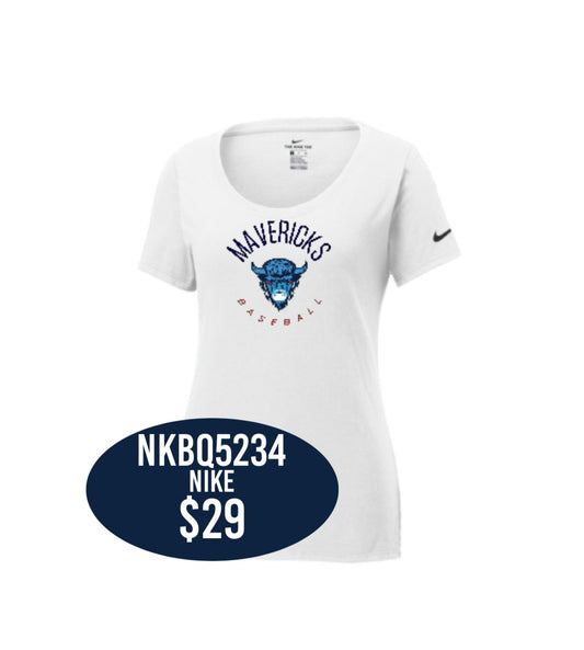 Mavericks White Nike Women's Dri-FIT Cotton/Poly Scoop Neck Tee