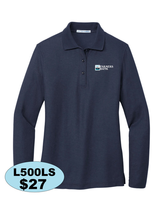 Farmers Bank Port Authority® Women's Silk Touch™ Long Sleeve Polo in Navy