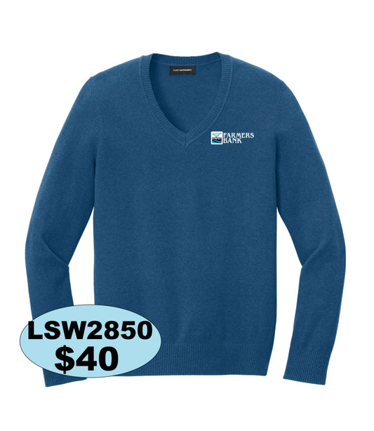 Farmers Bank Port Authority® Women’s Easy Care V-Neck Sweater in Blue Heather