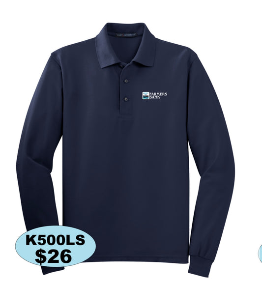 Farmers Bank Port Authority® Silk Touch™ Long Sleeve Polo in Navy