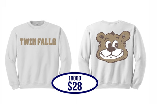 TFHS Twin Falls Crew Neck Sweatshirt in White- front & back design