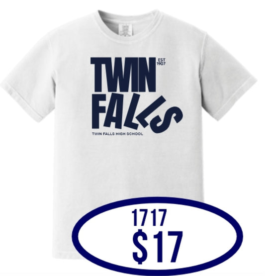 TFHS White Short Sleeve Tshirt "Twin Falls"