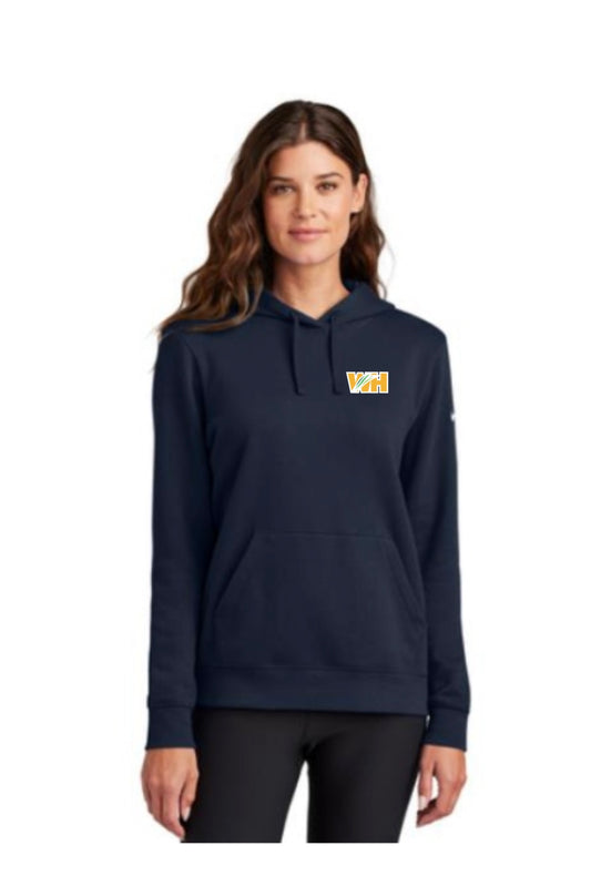 Nike Ladies Club Fleece Sleeve Swoosh Pullover Hoodie in Midnight Navy